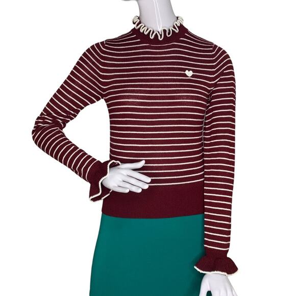 H&M Divided Fine Knit Striped Burgundy and White Pullover Size XS - Picture 1 of 10